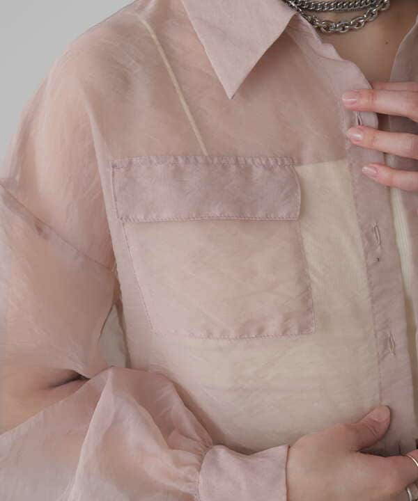 【追加生産予約5月下旬-6月上旬入荷予定:ピンクカラーのみ】裾ドロストショート丈シアーシャツ