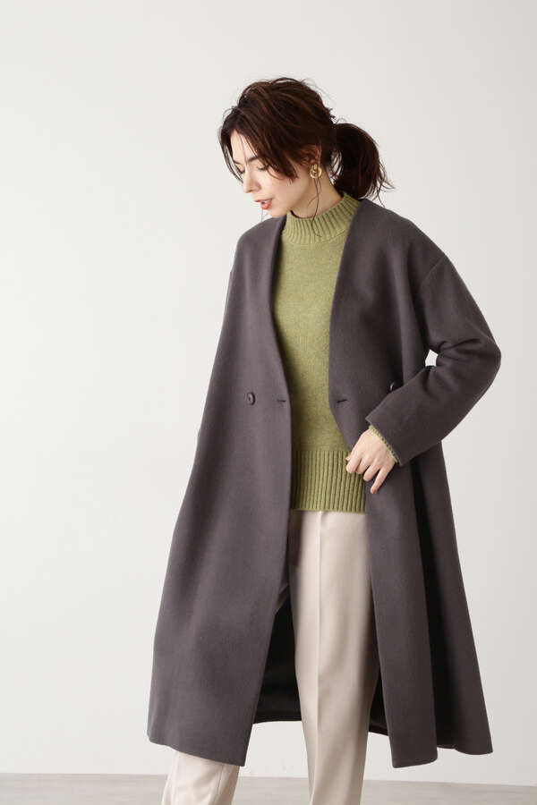 Natural Beauty Basic レディース ノーカラーコート 黒 M - ロングコート