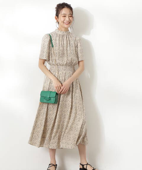 スタンドネックシャーリング半袖ワンピース S Size Line N Natural Beauty Basic サンエービーディーオンラインストア Sanei Online Store