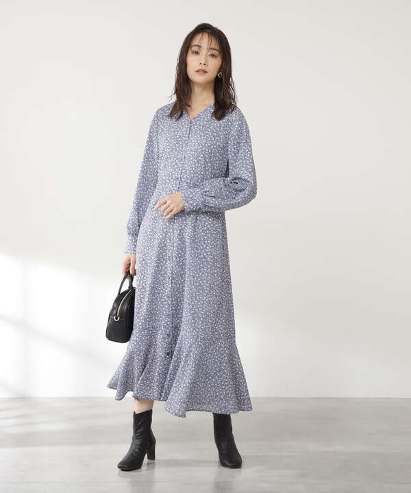 バイカラー小花プリントマキシワンピース《S Size Line》  N. Natural 