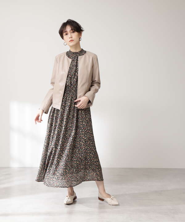 ダークフローラル長袖ワンピース S Size Line N Natural Beauty Basic サンエービーディーオンラインストア Sanei Online Store