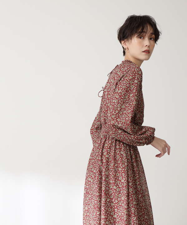 ダークフローラル長袖ワンピース S Size Line N Natural Beauty Basic サンエービーディーオンラインストア Sanei Online Store