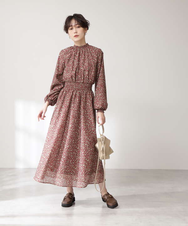 ダークフローラル長袖ワンピース S Size Line N Natural Beauty Basic サンエービーディーオンラインストア Sanei Online Store