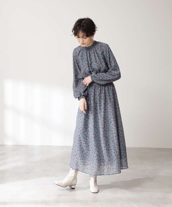 ダークフローラル長袖ワンピース S Size Line N Natural Beauty Basic サンエービーディーオンラインストア Sanei Online Store