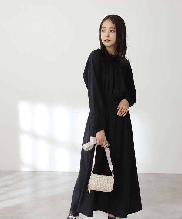 シャーリングドレープ長袖ワンピース S Size Line N Natural Beauty Basic サンエービーディーオンラインストア Sanei Online Store