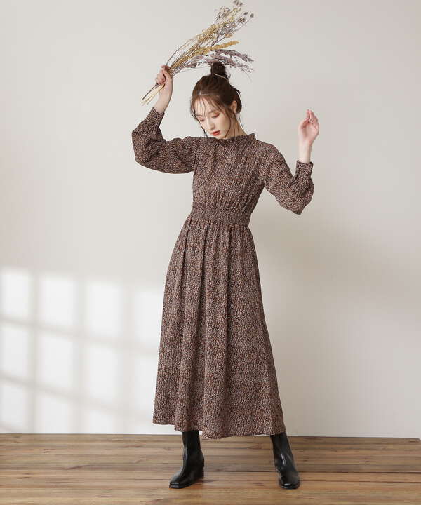 フリルネックコバナ柄ワンピース S Size Line N Natural Beauty Basic サンエービーディーオンラインストア Sanei Online Store