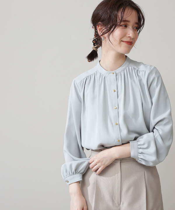 ゴールドボタンスタンドカラーブラウス N Natural Beauty Basic サンエービーディーオンラインストア Sanei Online Store