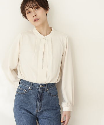 スタンドカラーフロントタックブラウス