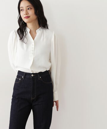 パールボタンスキッパー長袖ブラウス