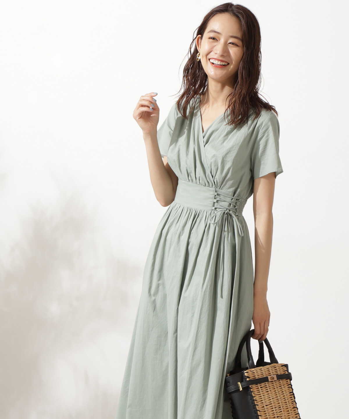 コットンローンカシュレースアップ半袖ワンピース S Size Line N Natural Beauty Basic サンエービーディーオンラインストア Sanei Online Store
