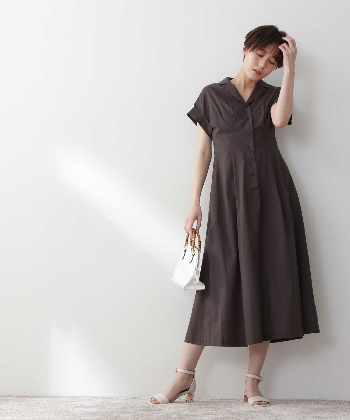 コットンローン開襟ハイウエストワンピース S Size Line N Natural Beauty Basic サンエービーディーオンラインストア Sanei Online Store