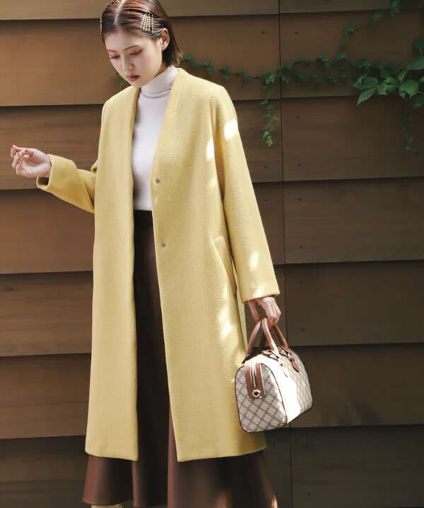 Christian Dior ディオール アンゴラ ヘリンボーン コート 黄色-