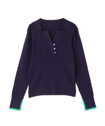 【先行予約10月下旬-11月上旬入荷予定】バイカラーライン長袖ポロニット