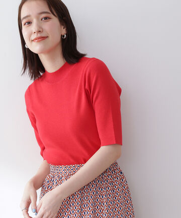 総針ボトルネック5分袖ニット