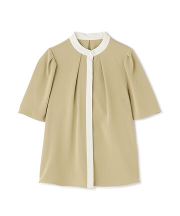 【先行予約4月上旬-4月中旬入荷予定】バイカラー5分袖とろみブラウス