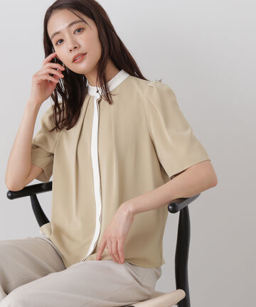 バイカラー5分袖とろみブラウス
