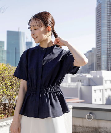 ポプリンバンドカラーブラウス