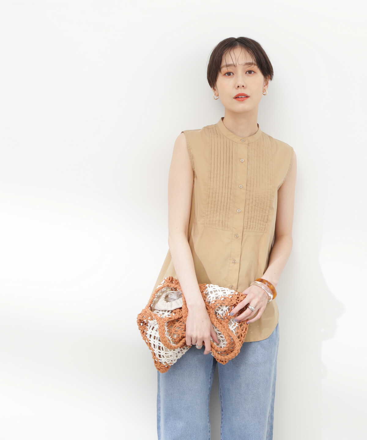 【花山瑞貴さん着用】ノースリピンタックブラウス