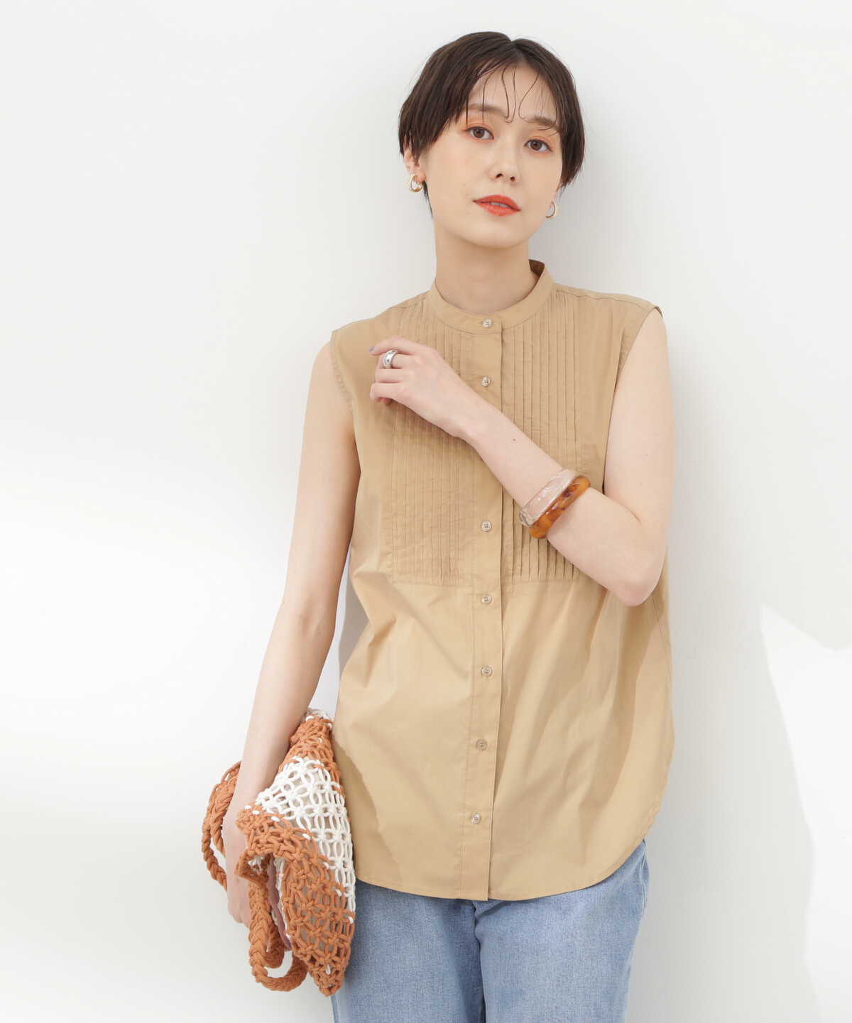 【花山瑞貴さん着用】ノースリピンタックブラウス