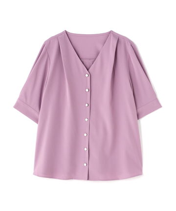 【先行予約5月上旬-5月中旬入荷予定】ゴールドボタンタックネックブラウス