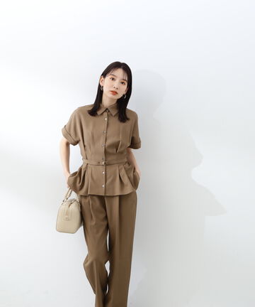 麻調ペプラムセットアップ