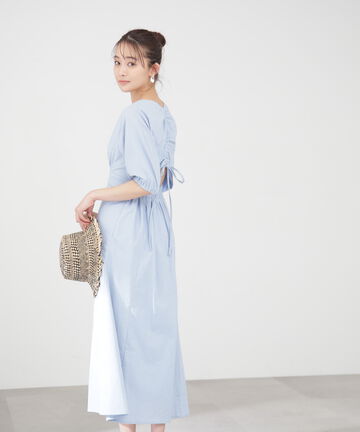 麻調ドロストバックワンピース《S Size Line》