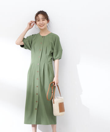 ウエストタック麻調ワンピース《S Size Line》