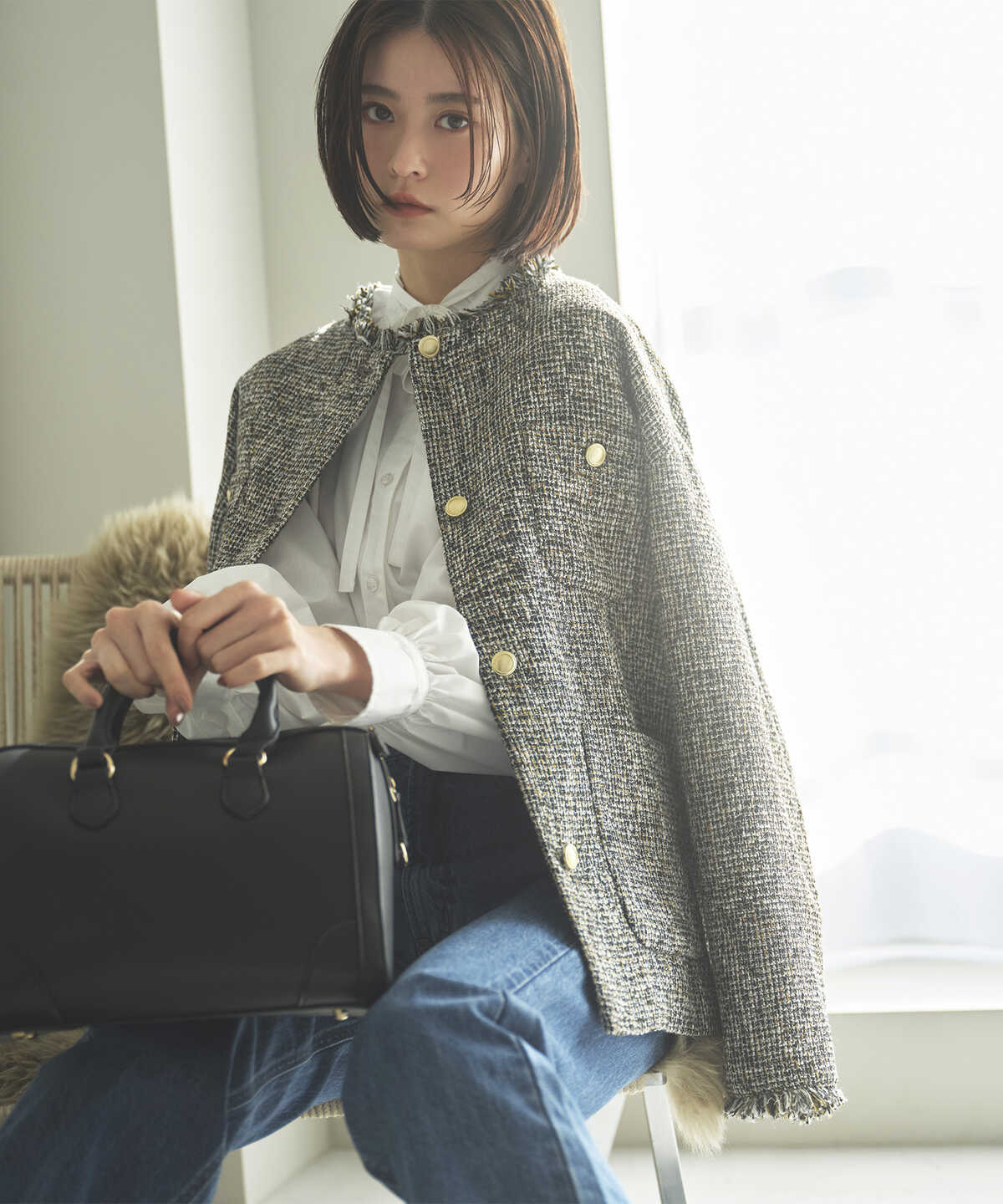 ダブルブレストツイードジャケット《S Size Line》 Natural Beauty Basic* サンエービーディーオンラインストア SANEI  Bd ONLINE STORE ツイード ジャケット