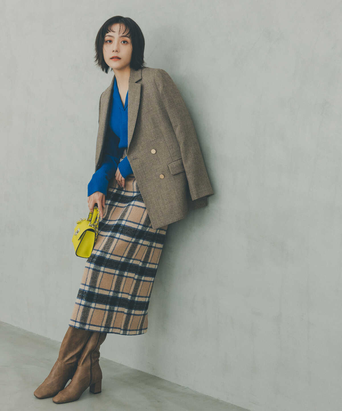 【松井愛莉さん着用】起毛カラーチェックタイトスカート《S Size Line》
