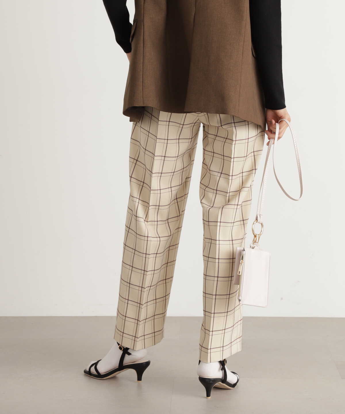 チェックハイウエストスラックスワイドパンツ《S Size Line》