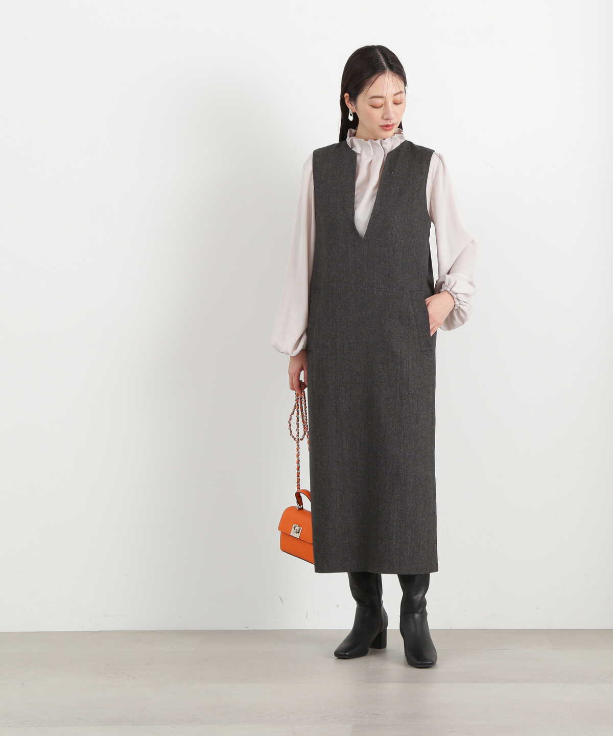 ツイードキーネックジャンパースカート《S Size Line》