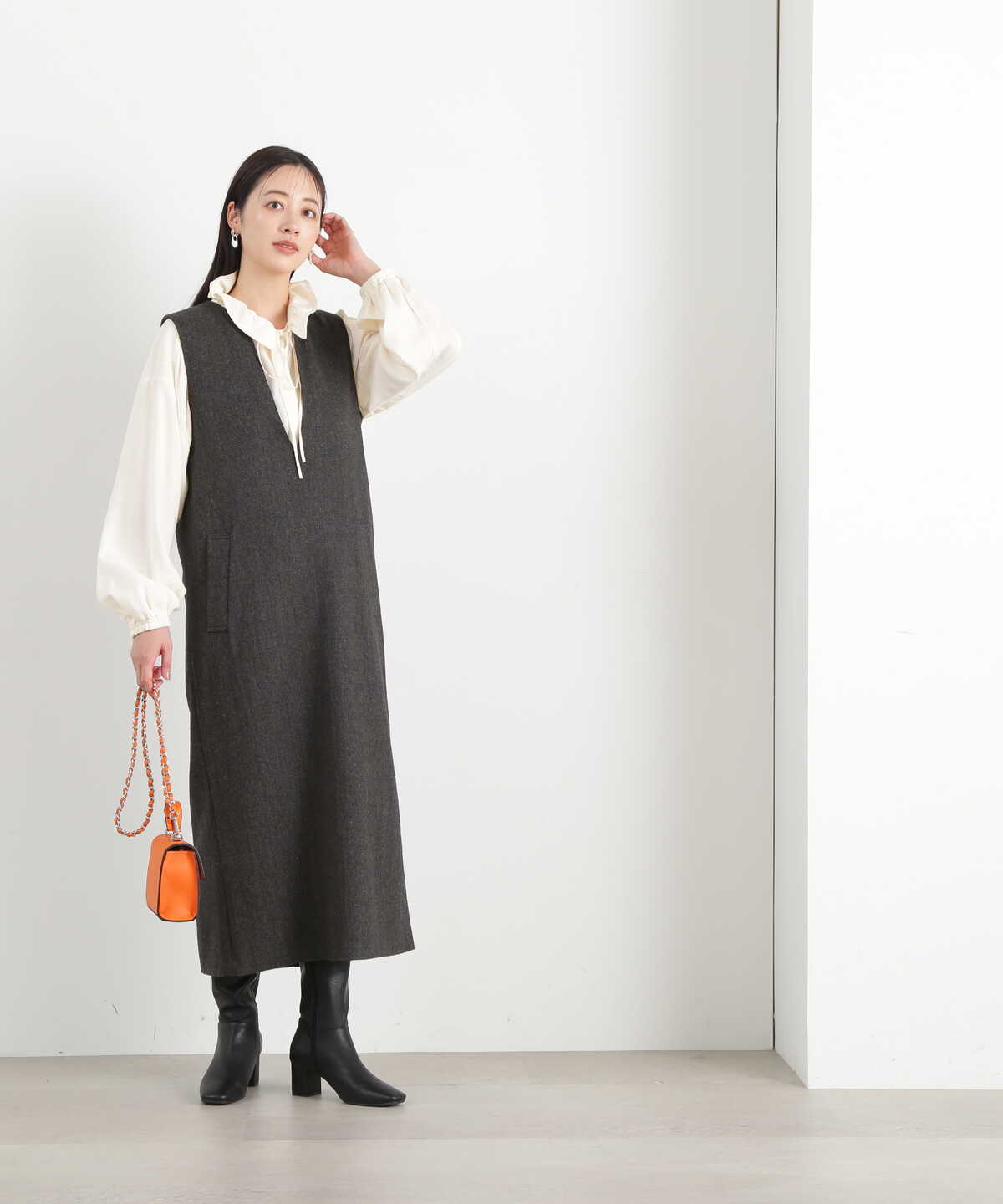 ツイードキーネックジャンパースカート《S Size Line》
