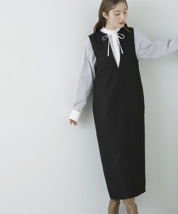 【松井愛莉さん着用】キーネックストレートジャンパースカート《S Size Line》