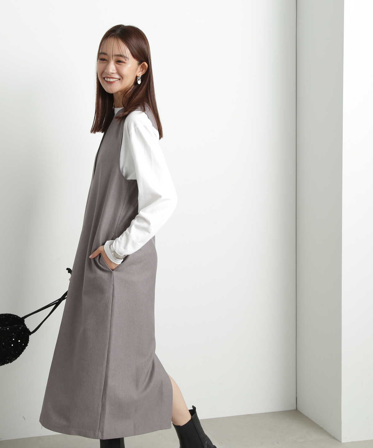 【松井愛莉さん着用】キーネックストレートジャンパースカート《S Size Line》