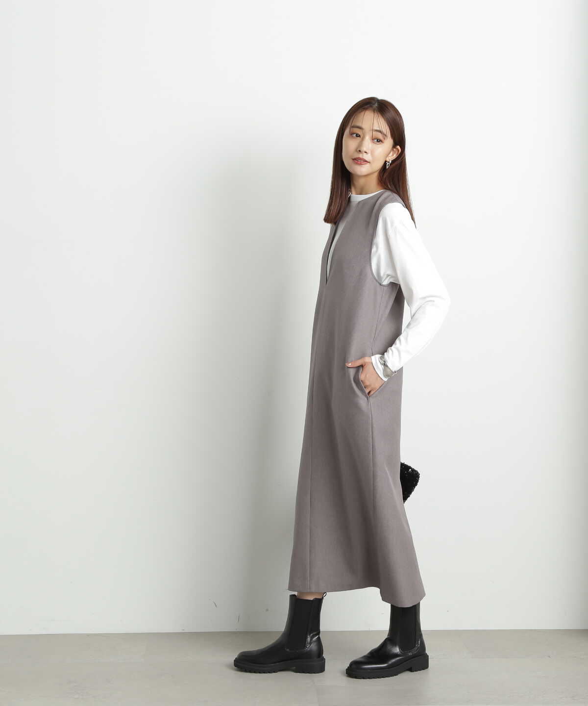 【松井愛莉さん着用】キーネックストレートジャンパースカート《S Size Line》