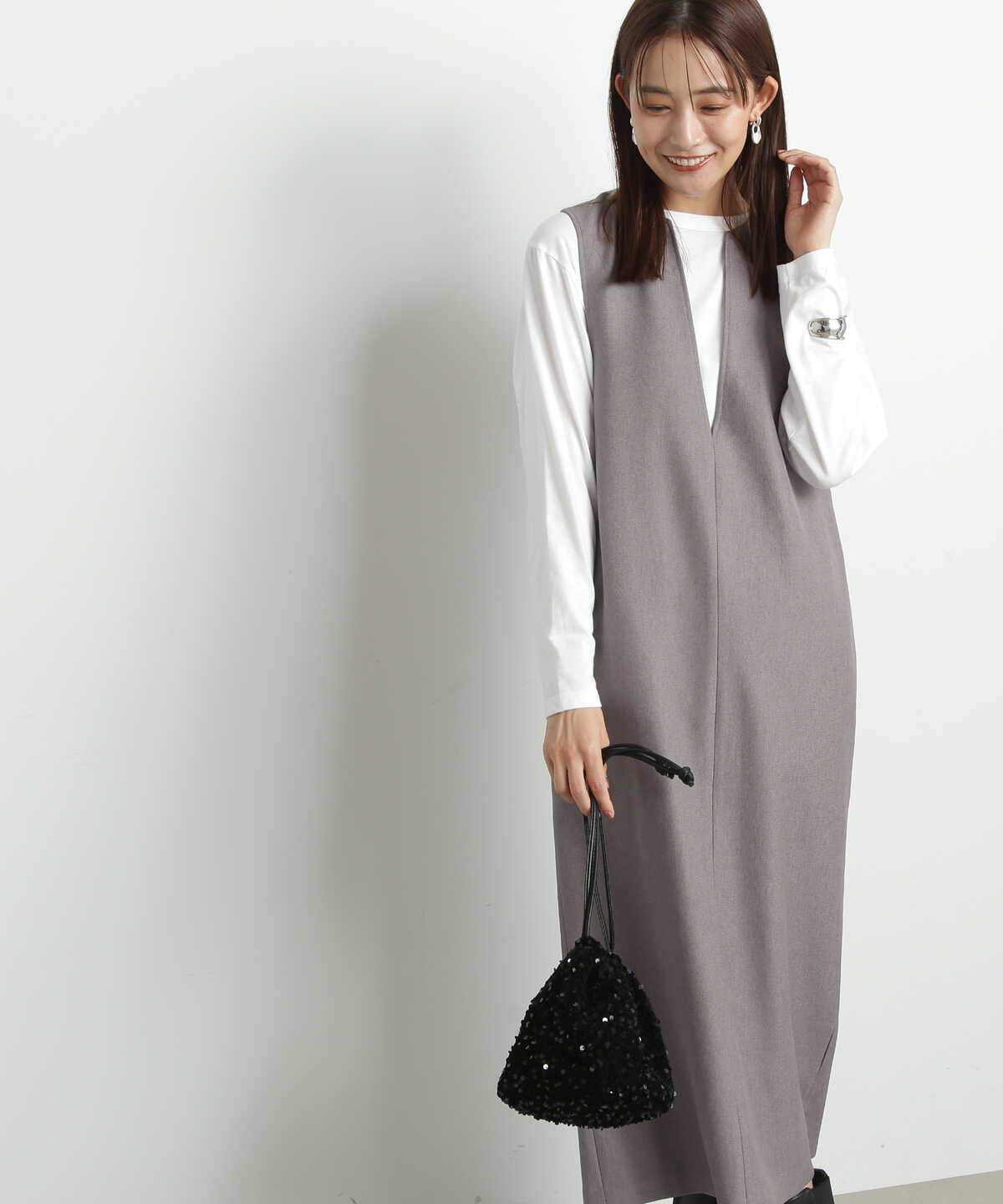 【松井愛莉さん着用】キーネックストレートジャンパースカート《S Size Line》