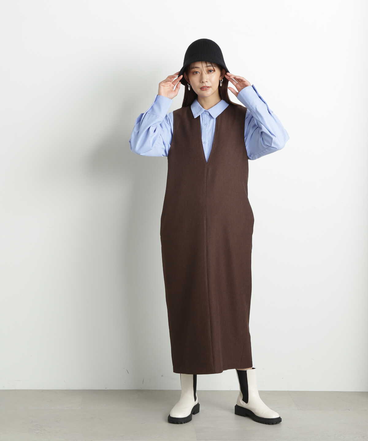 【松井愛莉さん着用】キーネックストレートジャンパースカート《S Size Line》