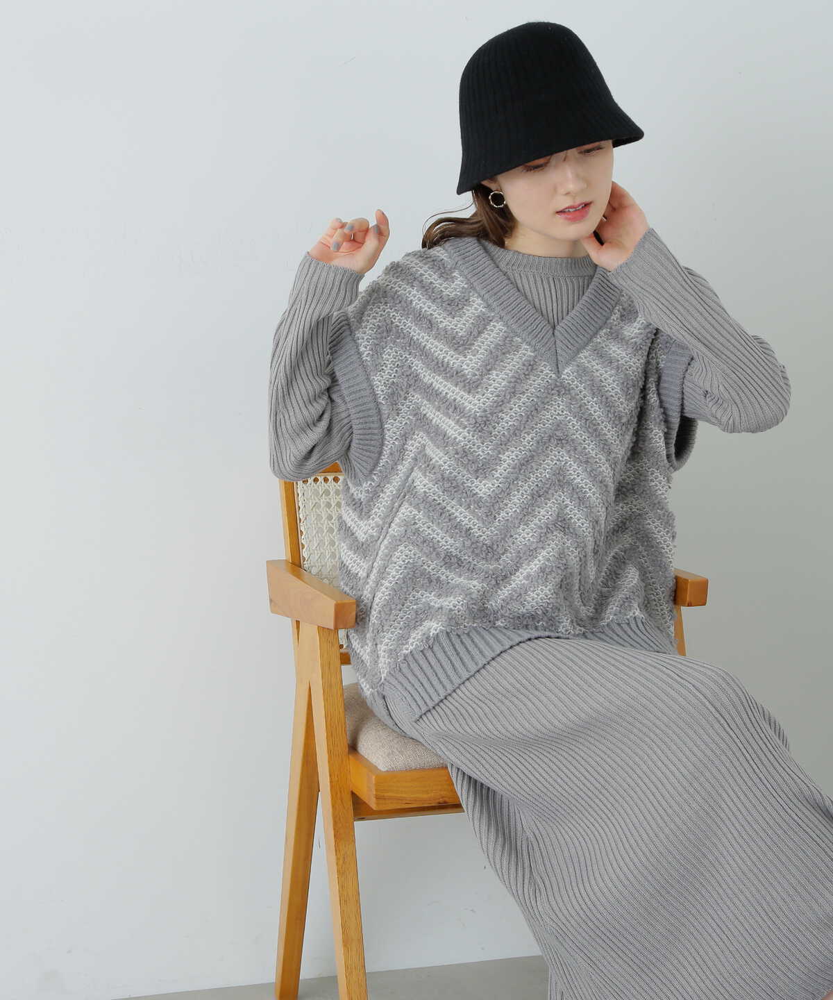 Girre layer knitted onepieceジレレイヤーニットワンピ