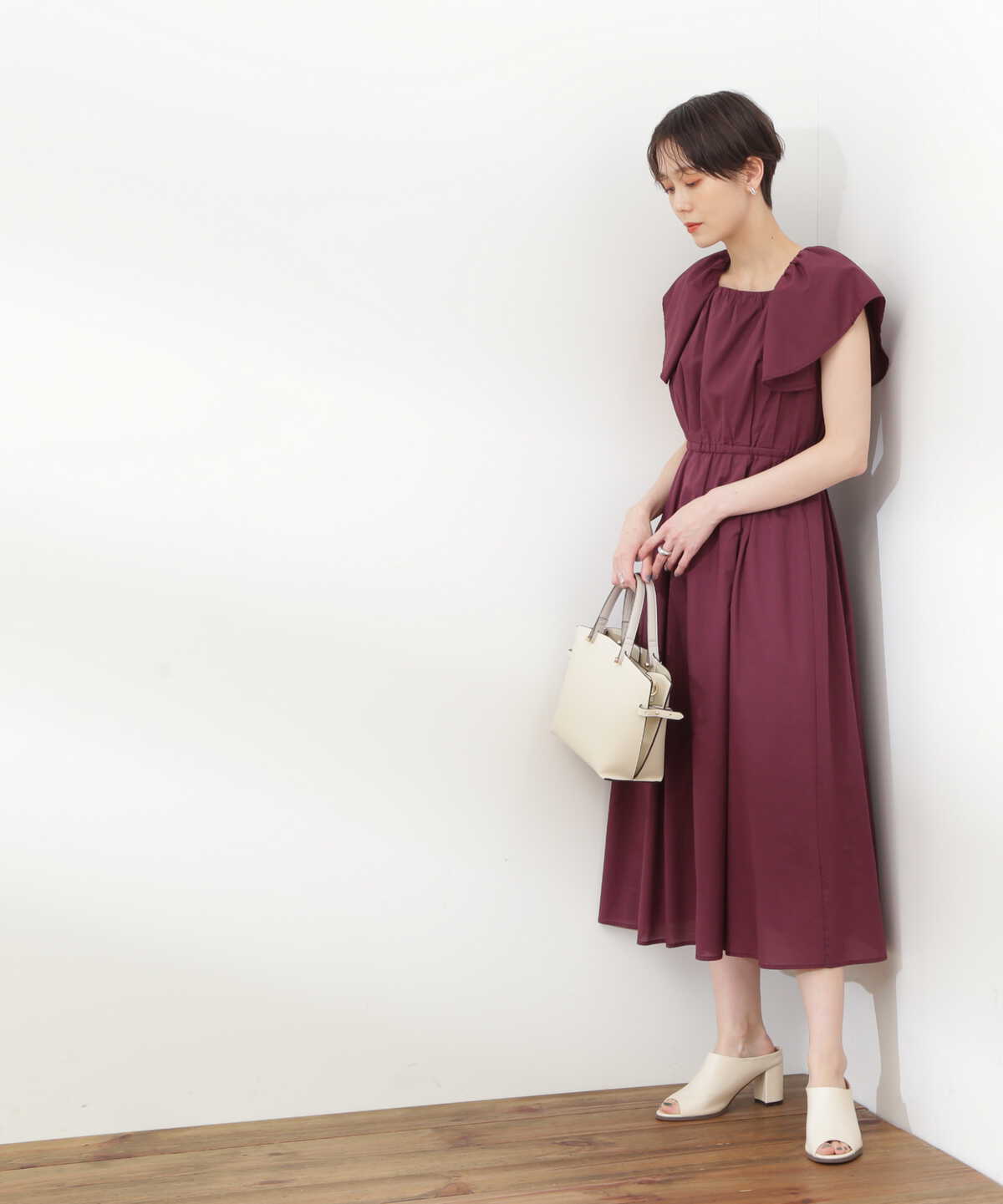 コットンボイルラッフルスクエアワンピース《S Size Line》
