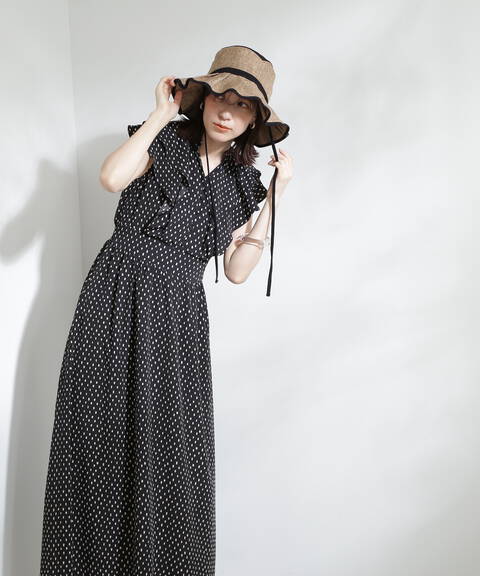 ラッフルショルダープリントワンピース《S Size Line》