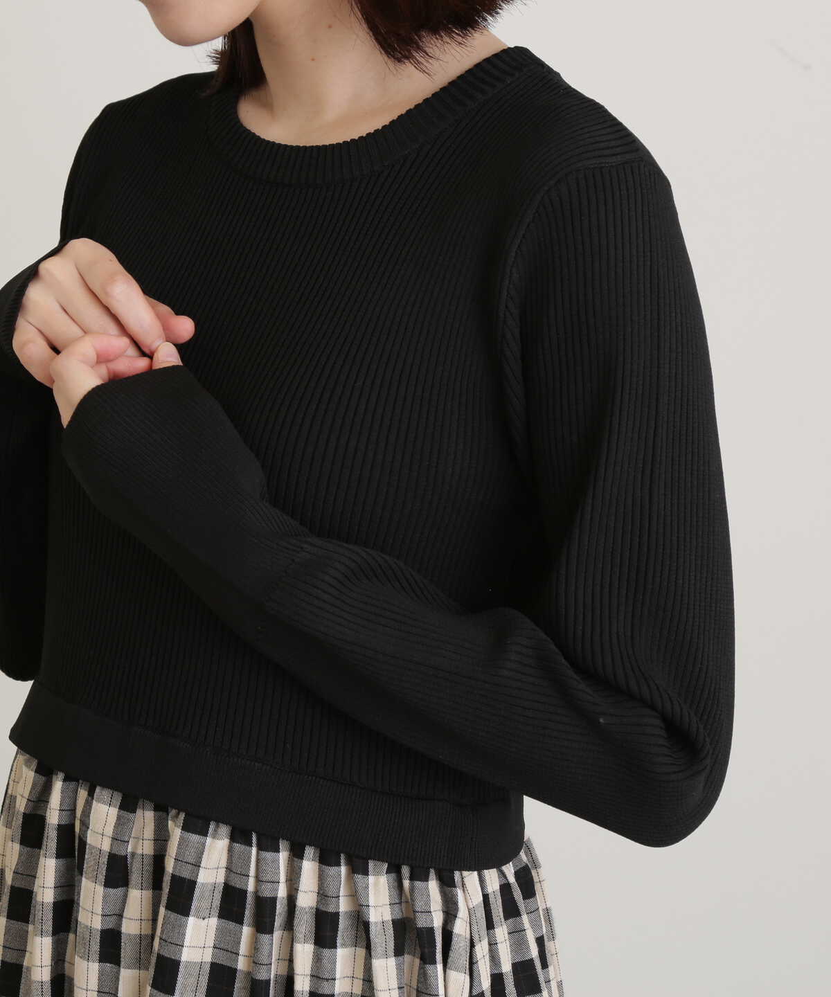 長袖リブニットドッキングワンピース《S Size Line》