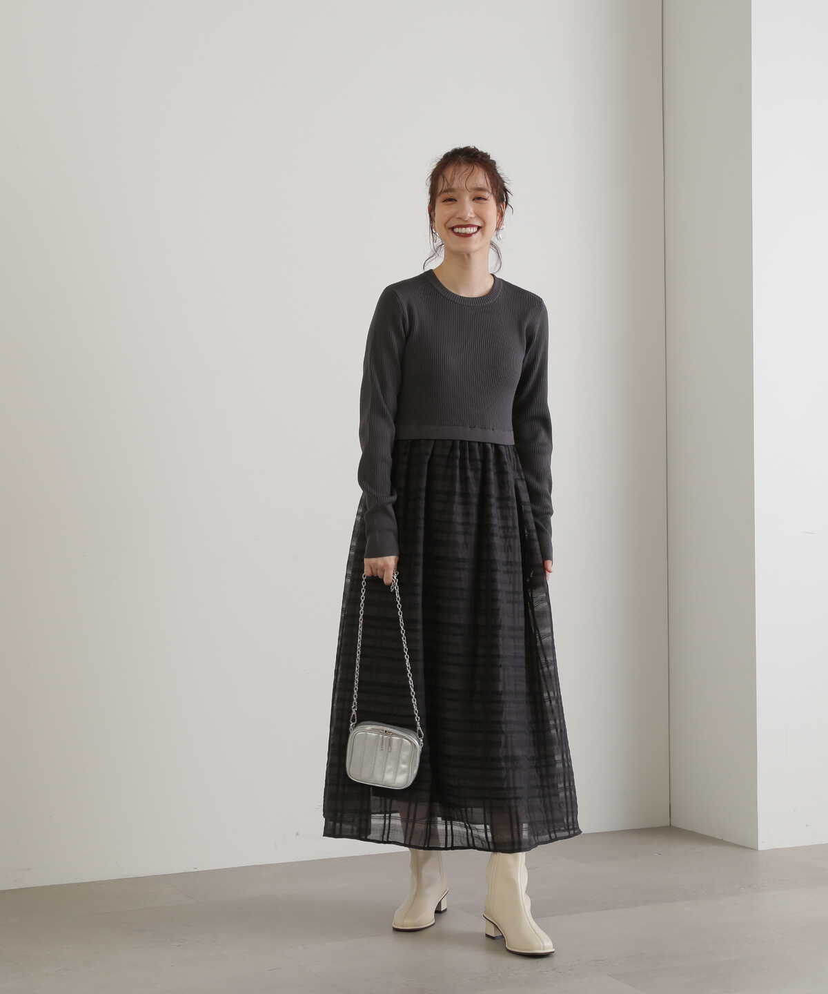 長袖リブニットドッキングワンピース《S Size Line》