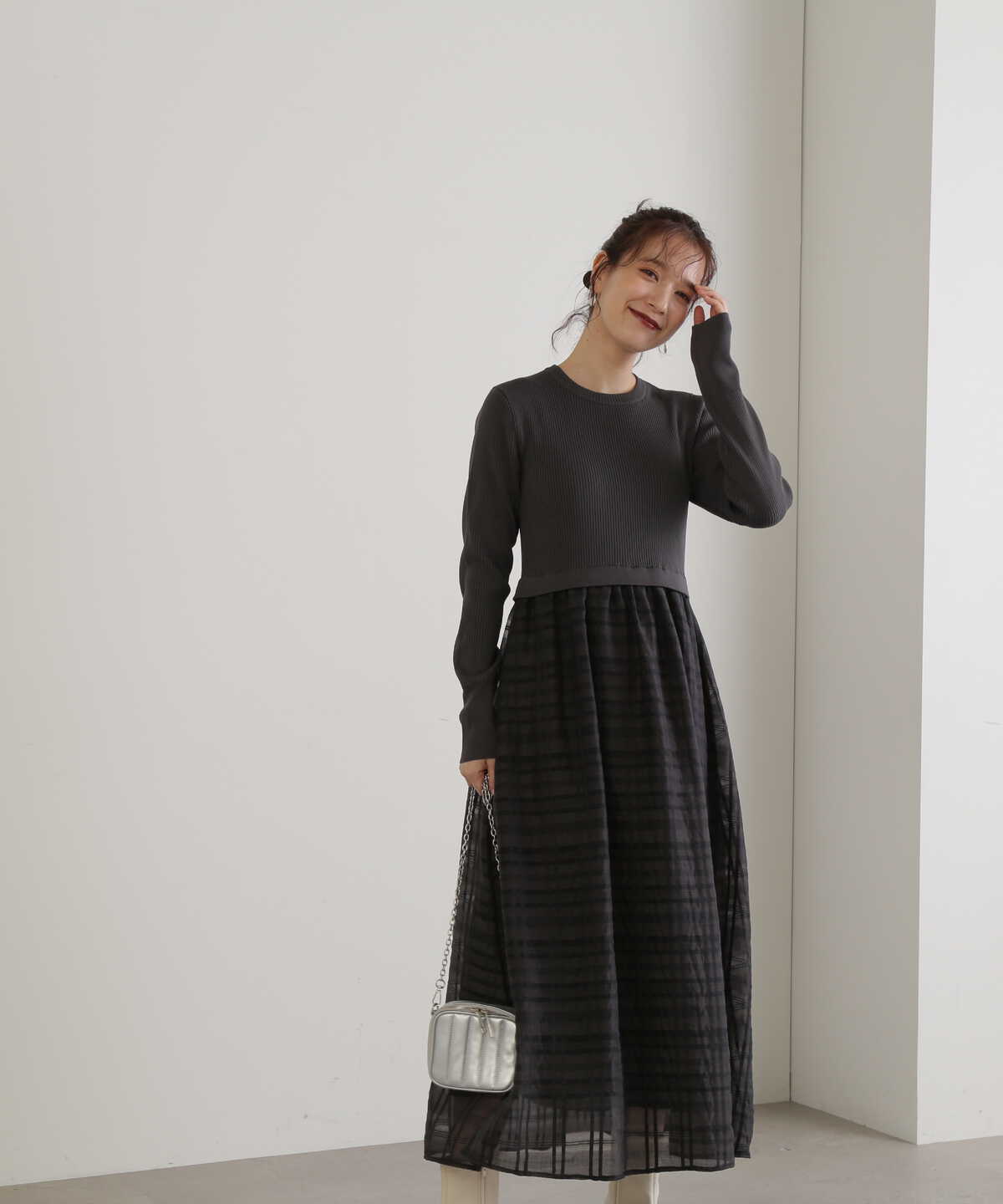 長袖リブニットドッキングワンピース《S Size Line》