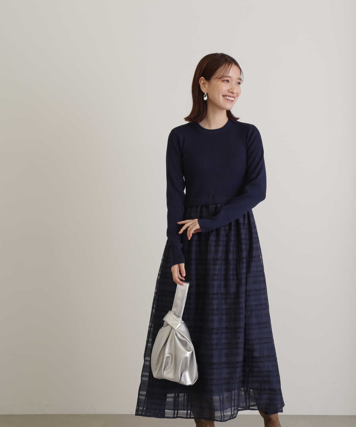 長袖リブニットドッキングワンピース《S Size Line》