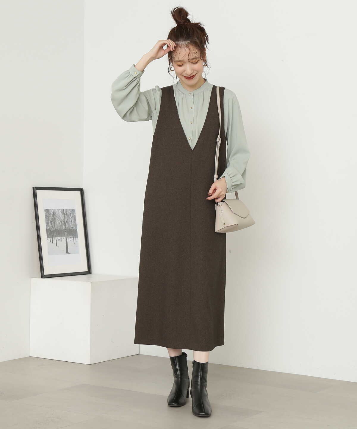 Linen V-Neck Dress Brown 未発売品