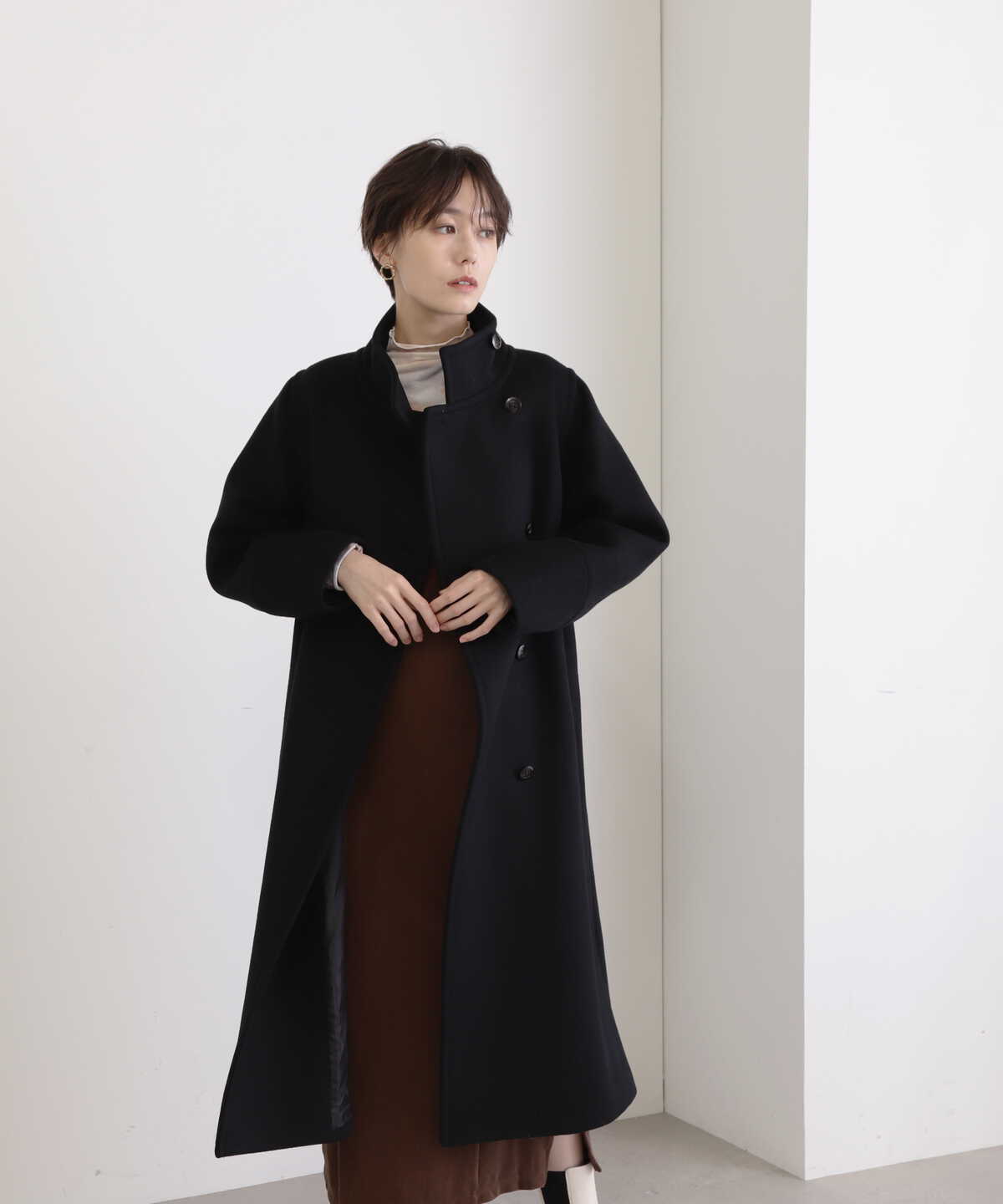 【稲垣莉生さん着用】【松井愛莉さん着用】パイルメルトンスタンドカラーロングコート《S Size Line》