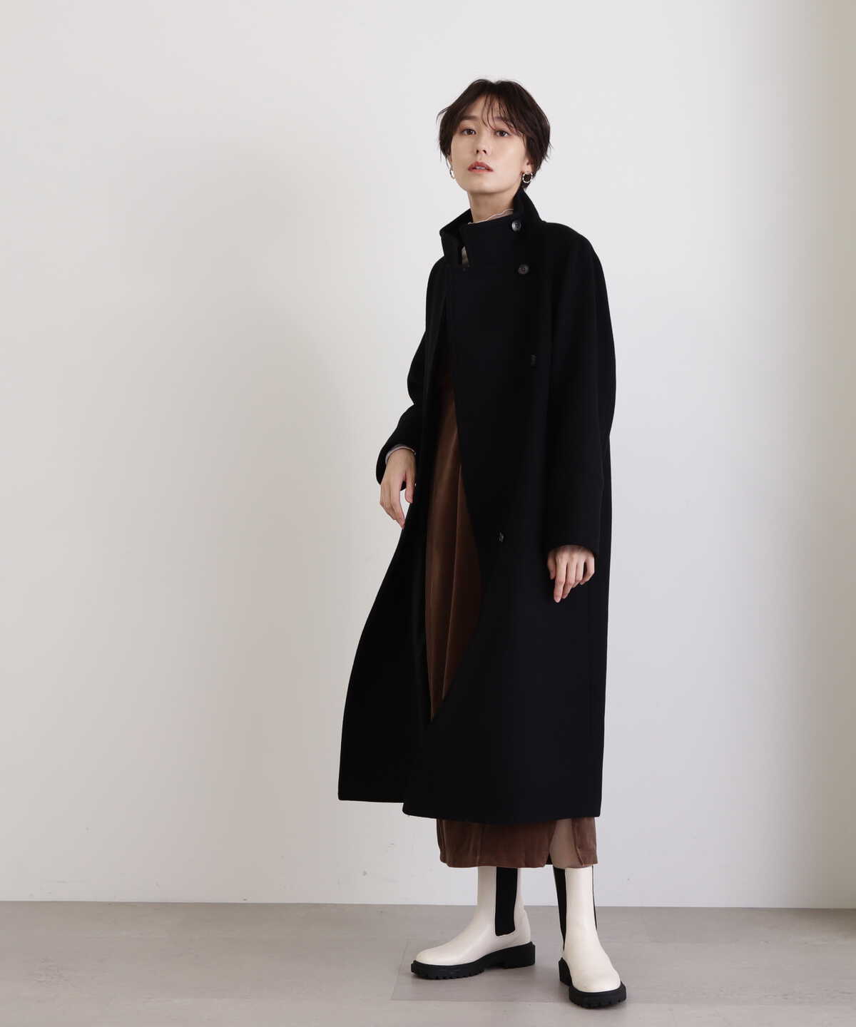 【稲垣莉生さん着用】【松井愛莉さん着用】パイルメルトンスタンドカラーロングコート《S Size Line》
