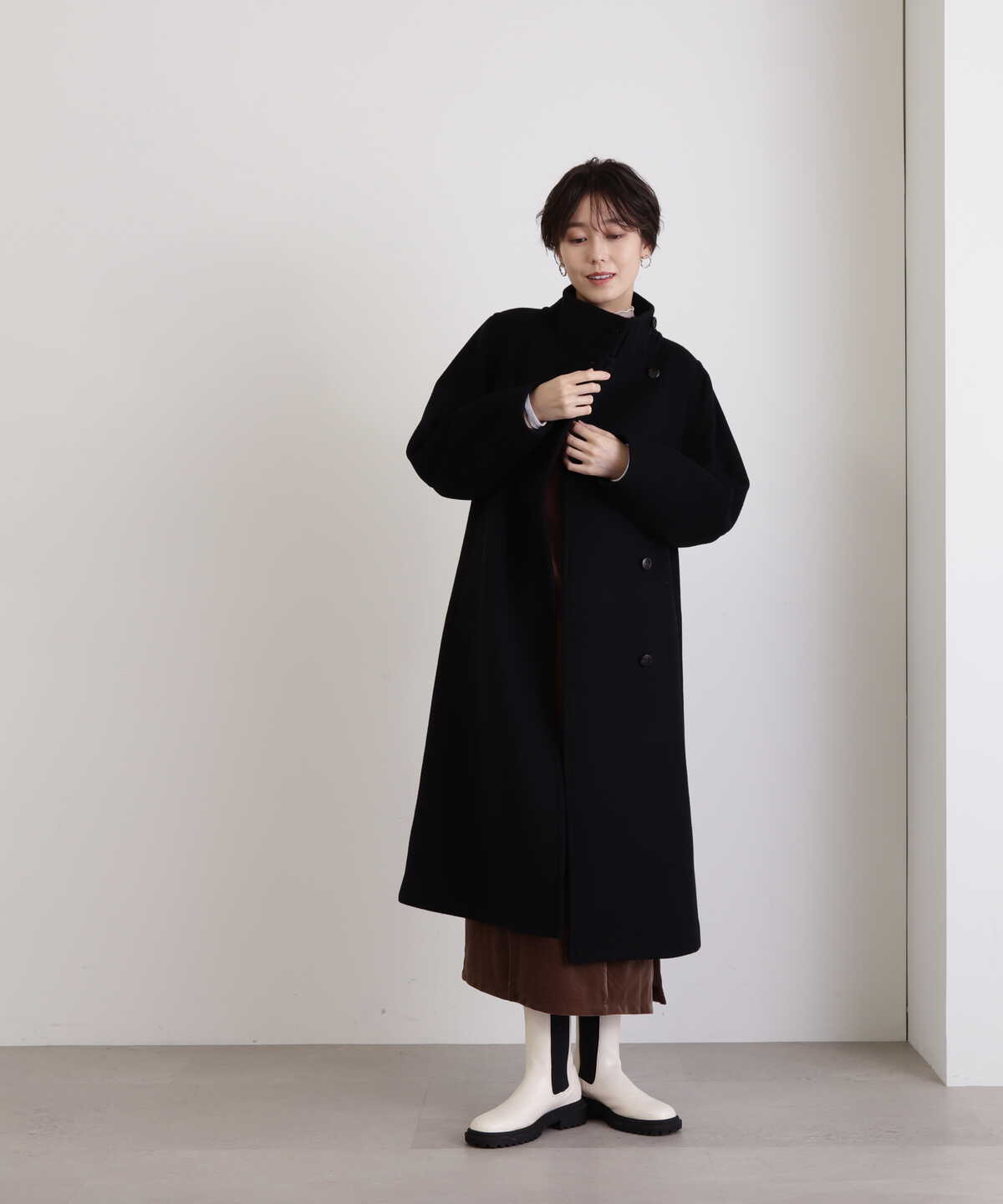 【稲垣莉生さん着用】【松井愛莉さん着用】パイルメルトンスタンドカラーロングコート《S Size Line》