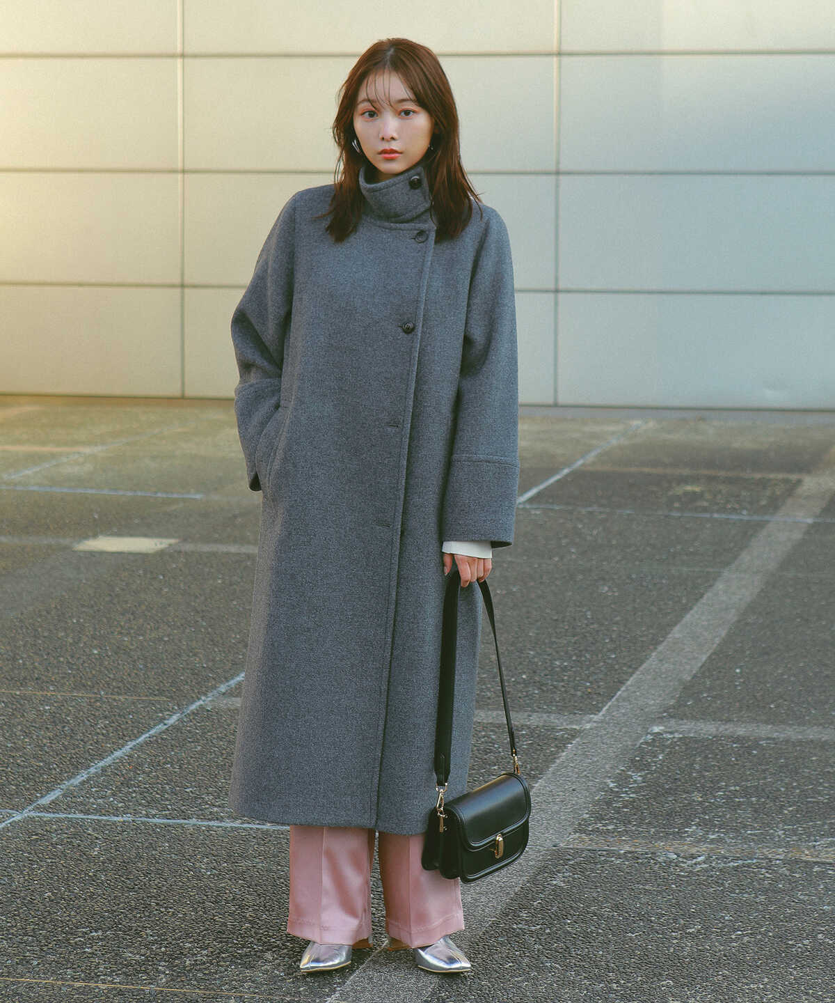 【稲垣莉生さん着用】【松井愛莉さん着用】パイルメルトンスタンドカラーロングコート《S Size Line》