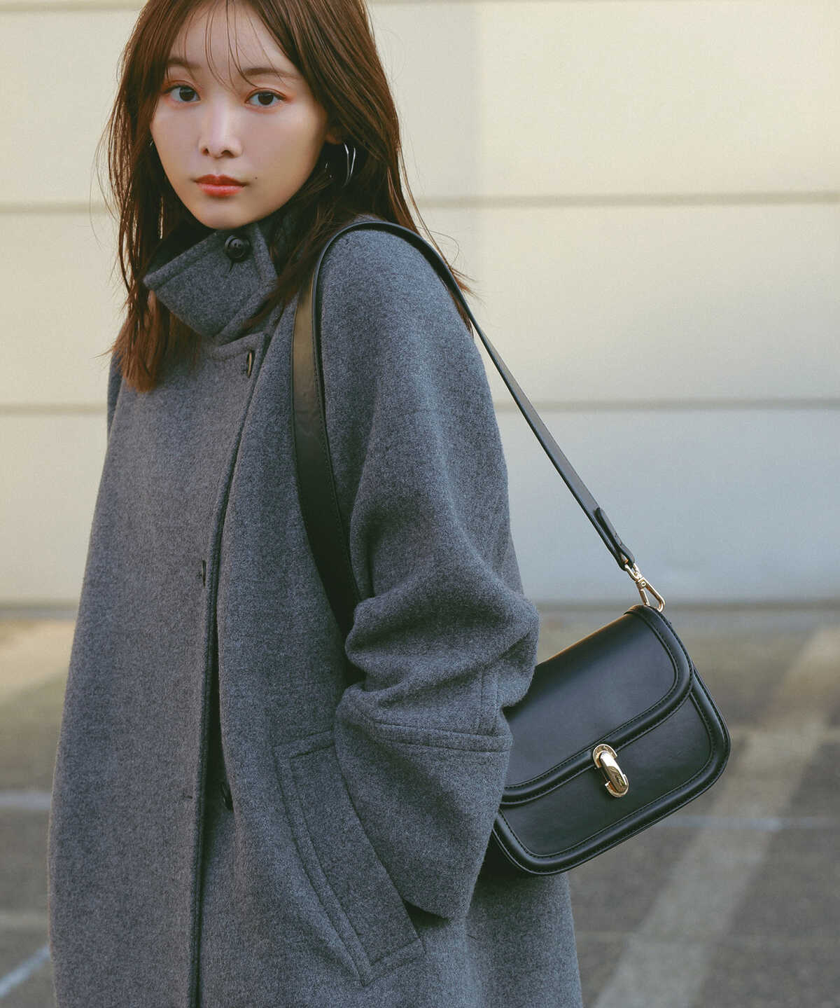 【稲垣莉生さん着用】【松井愛莉さん着用】パイルメルトンスタンドカラーロングコート《S Size Line》